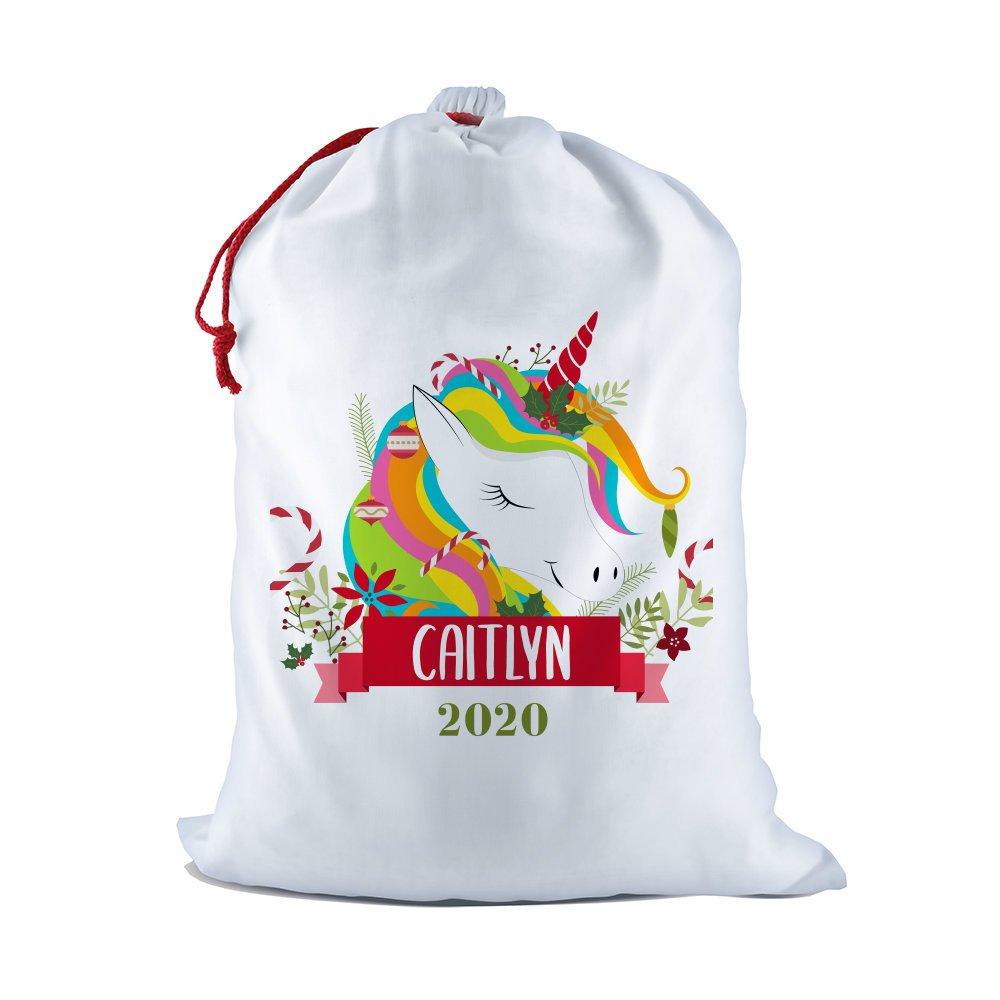 Colourful Unicorn White Santa Sack