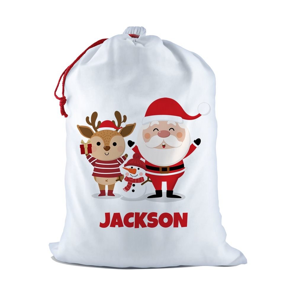 Santa & Reindeer White Santa Sack