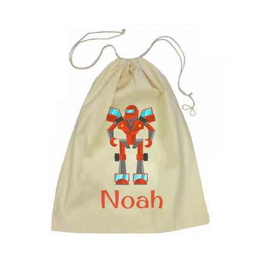 Calico Drawstring Bag - Robot