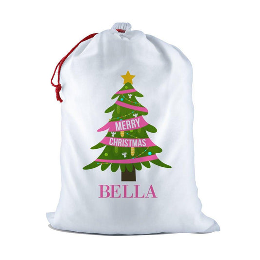 Pink Christmas White Santa Sack