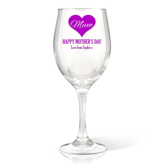 Mum in Heart Wine Glass