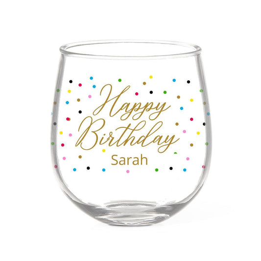 Happy Birthday Stemless Wine Glass