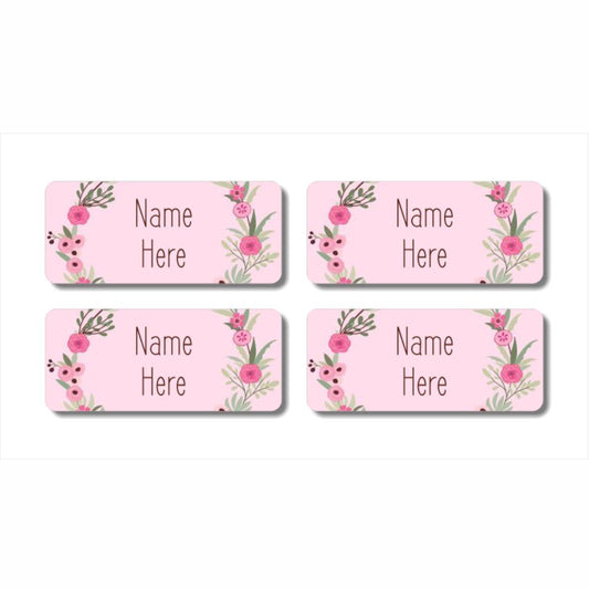 Flower Wreath Rectangle Name Labels 32pk