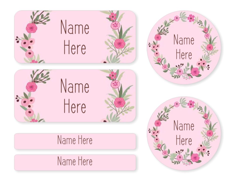 Flower Wreath Mixed Name Label Pack