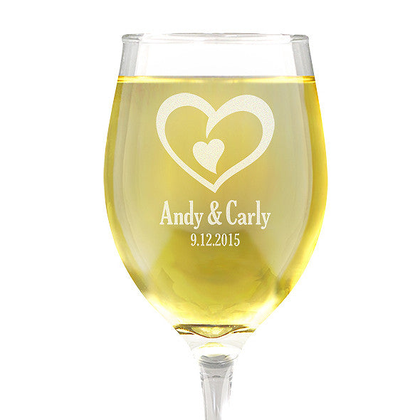 Double Heart Design Wine 410ml Glass